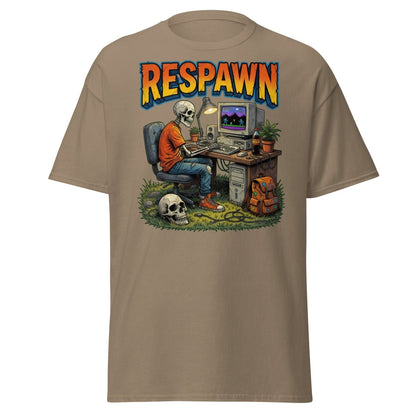 Respawn Skeleton Gamer T-Shirt – Retro 90s Gaming Tee - Brown Savana - TeeRipple
