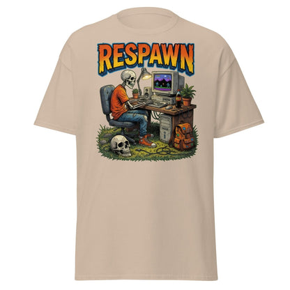 Respawn Skeleton Gamer T-Shirt – Retro 90s Gaming Tee - Sand - TeeRipple