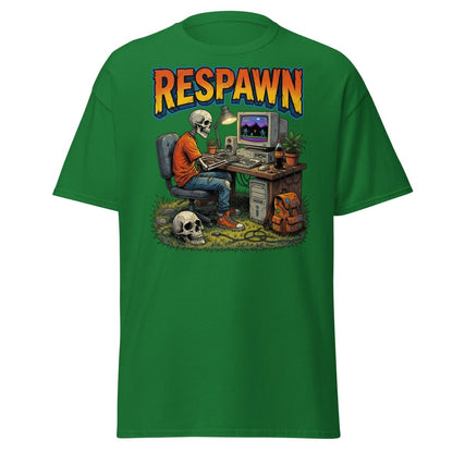 Respawn Skeleton Gamer T-Shirt – Retro 90s Gaming Tee - Turf Green - TeeRipple