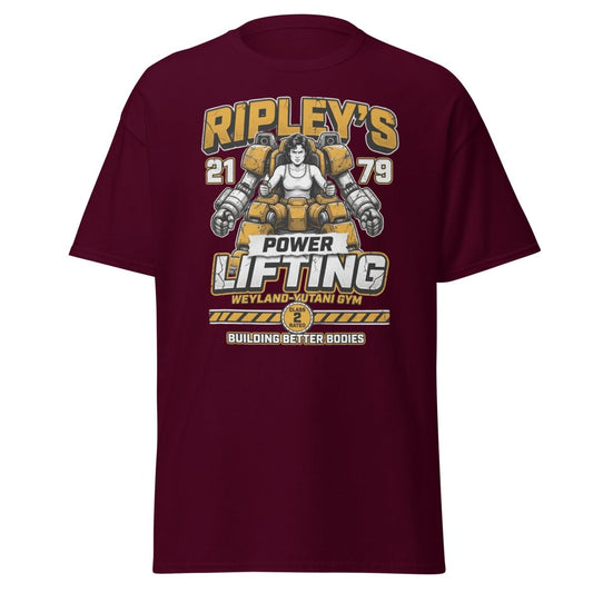 Ripley's Power Lifting Weyland - Yutani Gym T-Shirt - Maroon - TeeRipple