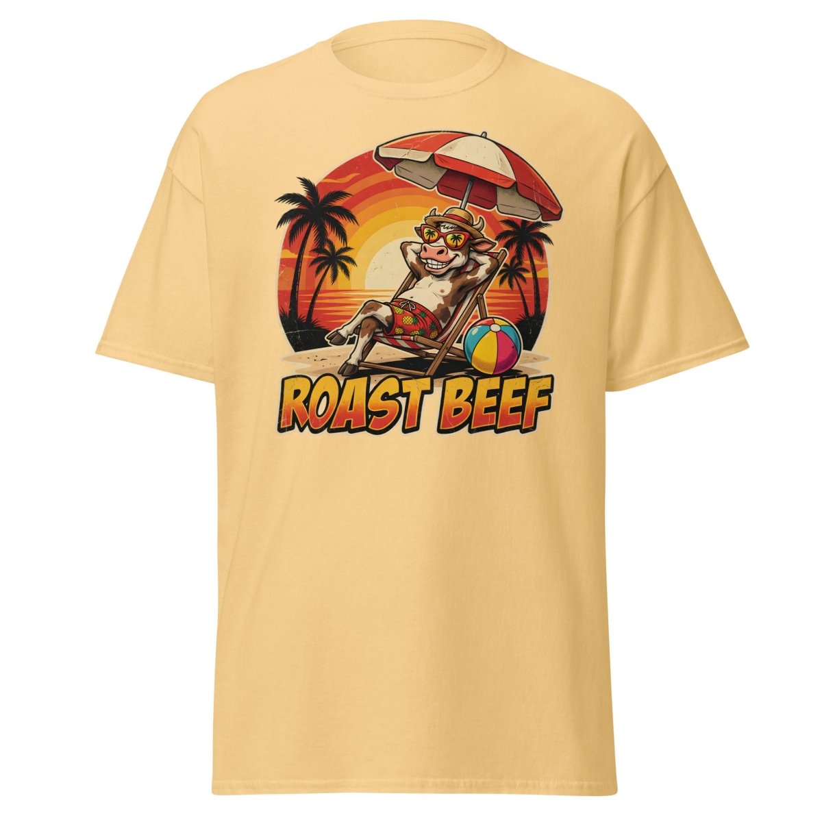 Roast Beef Funny Cow Beach T-Shirt - Humorous Summer Tee - Yellow Haze - TeeRipple