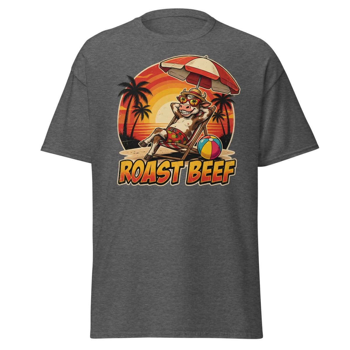 Roast Beef Funny Cow Beach T-Shirt - Humorous Summer Tee - Dark Heather - TeeRipple