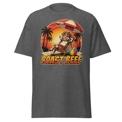 Roast Beef Funny Cow Beach T-Shirt - Humorous Summer Tee - Dark Heather - TeeRipple