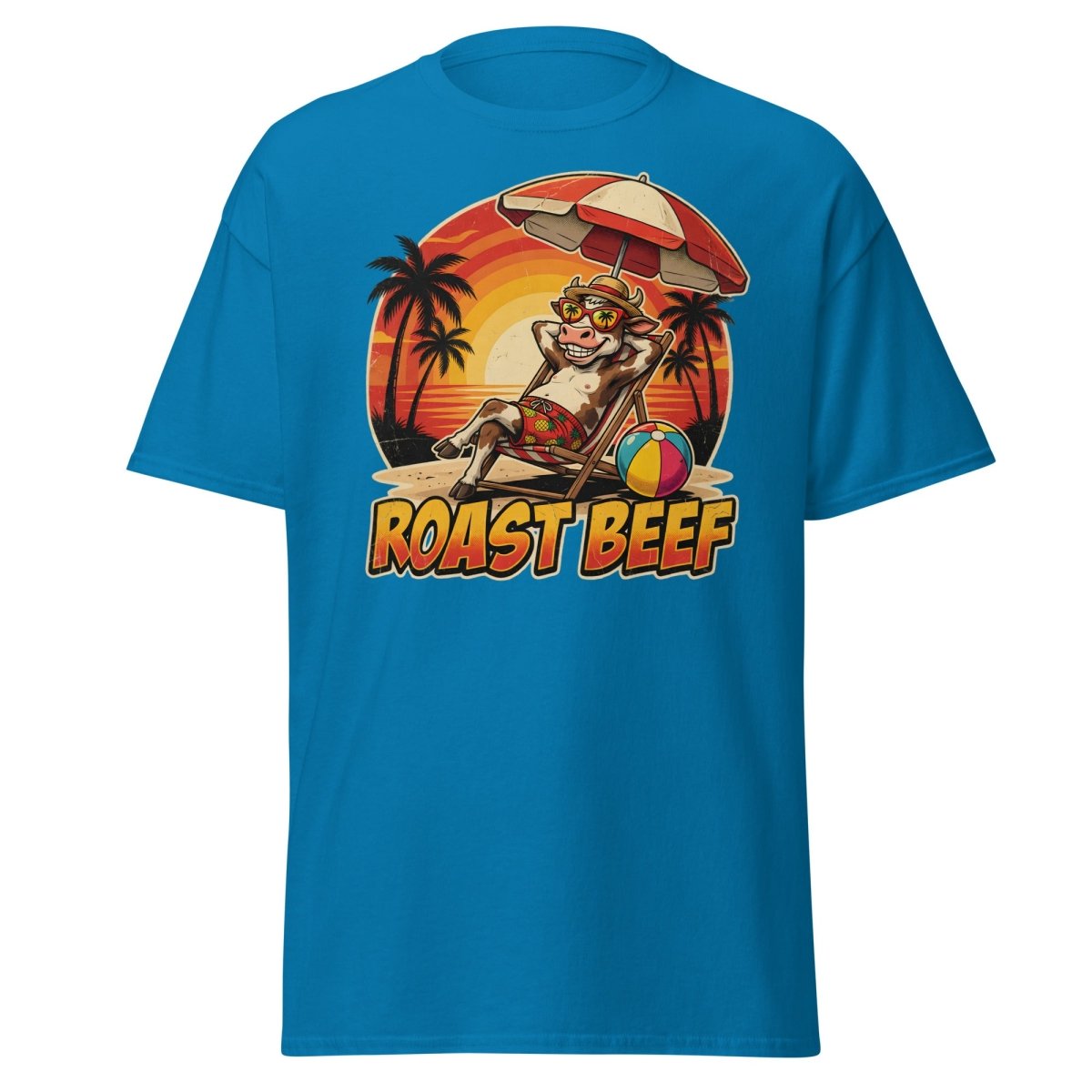 Roast Beef Funny Cow Beach T-Shirt - Humorous Summer Tee - Sapphire - TeeRipple