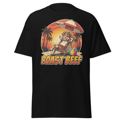 Roast Beef Funny Cow Beach T-Shirt - Humorous Summer Tee - Black - TeeRipple