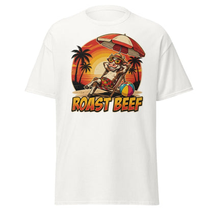 Roast Beef Funny Cow Beach T-Shirt - Humorous Summer Tee - White - TeeRipple