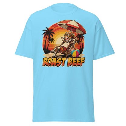 Roast Beef Funny Cow Beach T-Shirt - Humorous Summer Tee - Sky - TeeRipple