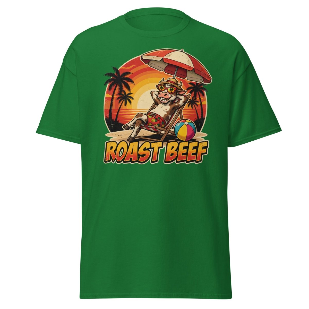 Roast Beef Funny Cow Beach T-Shirt - Humorous Summer Tee - Turf Green - TeeRipple
