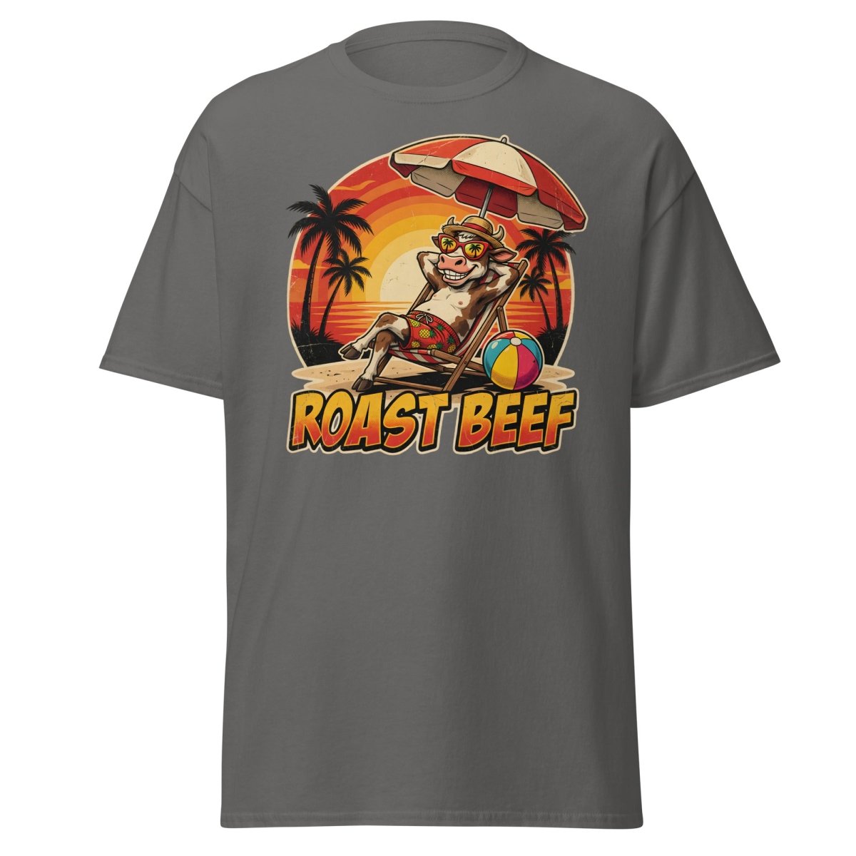 Roast Beef Funny Cow Beach T-Shirt - Humorous Summer Tee - Charcoal - TeeRipple