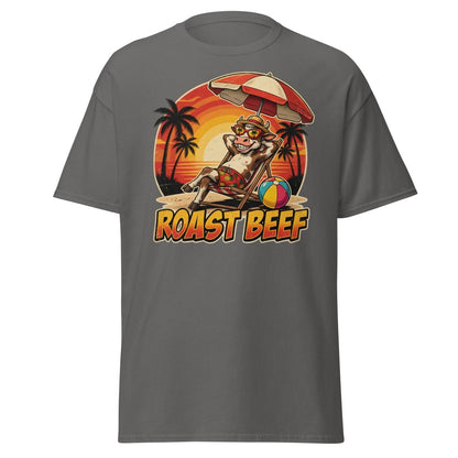 Roast Beef Funny Cow Beach T-Shirt - Humorous Summer Tee - Charcoal - TeeRipple