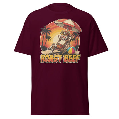 Roast Beef Funny Cow Beach T-Shirt - Humorous Summer Tee - Maroon - TeeRipple
