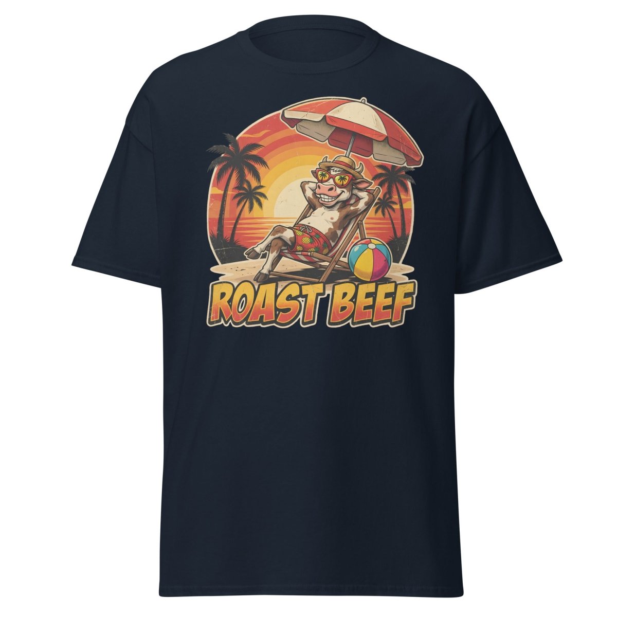Roast Beef Funny Cow Beach T-Shirt - Humorous Summer Tee - Navy - TeeRipple