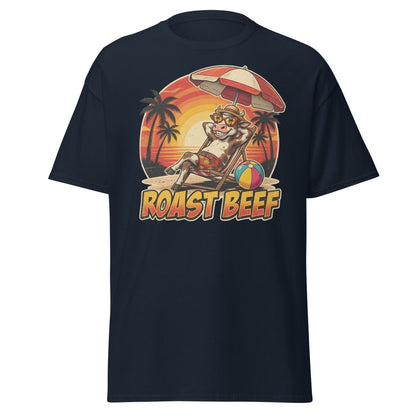 Roast Beef Funny Cow Beach T-Shirt - Humorous Summer Tee - Navy - TeeRipple