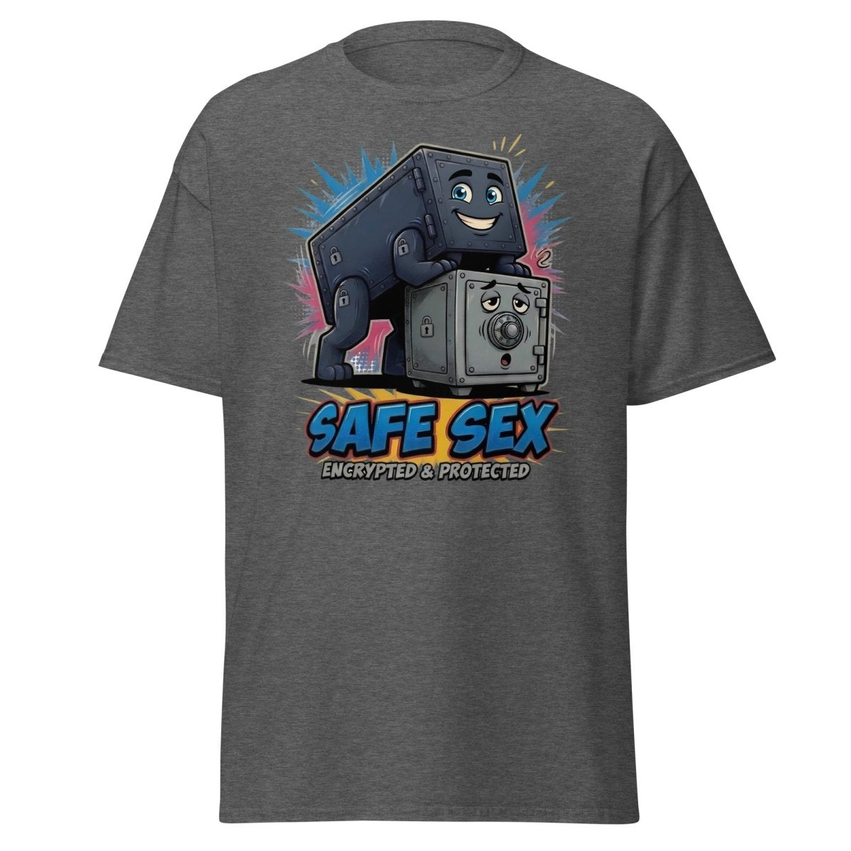 Safe Sex Encrypted & Protected T-Shirt | Funny Pun Tee - Dark Heather - TeeRipple