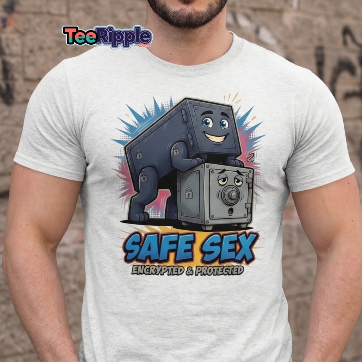 Safe Sex Encrypted & Protected T-Shirt | Funny Pun Tee - Maroon - TeeRipple