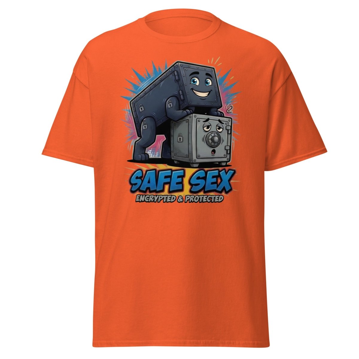 Safe Sex Encrypted & Protected T-Shirt | Funny Pun Tee - Orange - TeeRipple