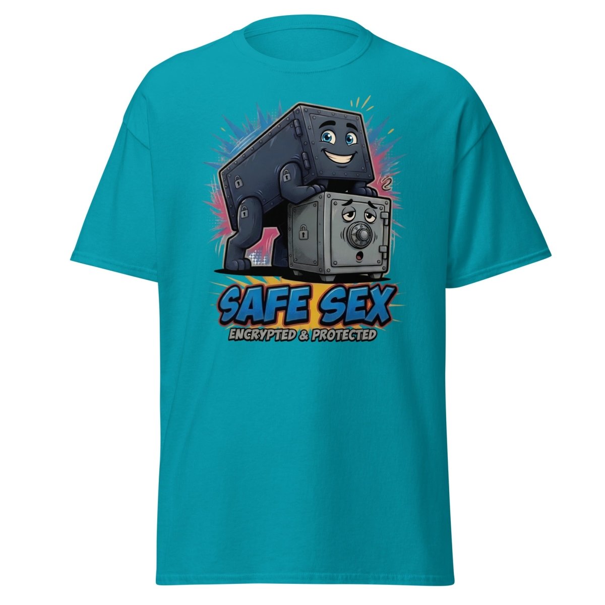 Safe Sex Encrypted & Protected T-Shirt | Funny Pun Tee - Tropical Blue - TeeRipple