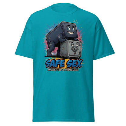 Safe Sex Encrypted & Protected T-Shirt | Funny Pun Tee - Tropical Blue - TeeRipple