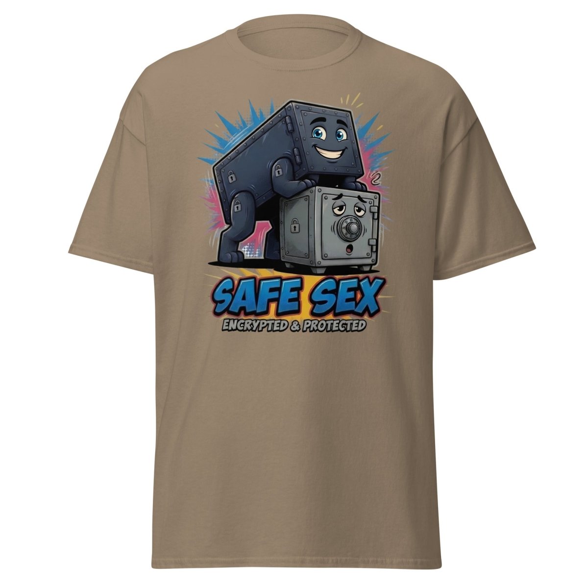 Safe Sex Encrypted & Protected T-Shirt | Funny Pun Tee - Brown Savana - TeeRipple
