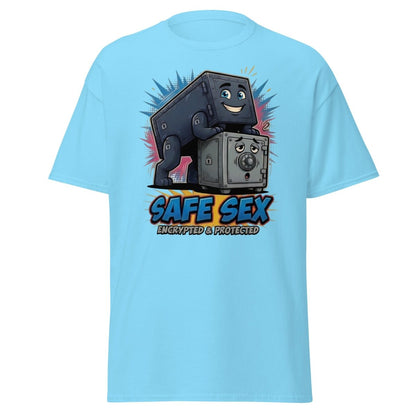 Safe Sex Encrypted & Protected T-Shirt | Funny Pun Tee - Sky - TeeRipple