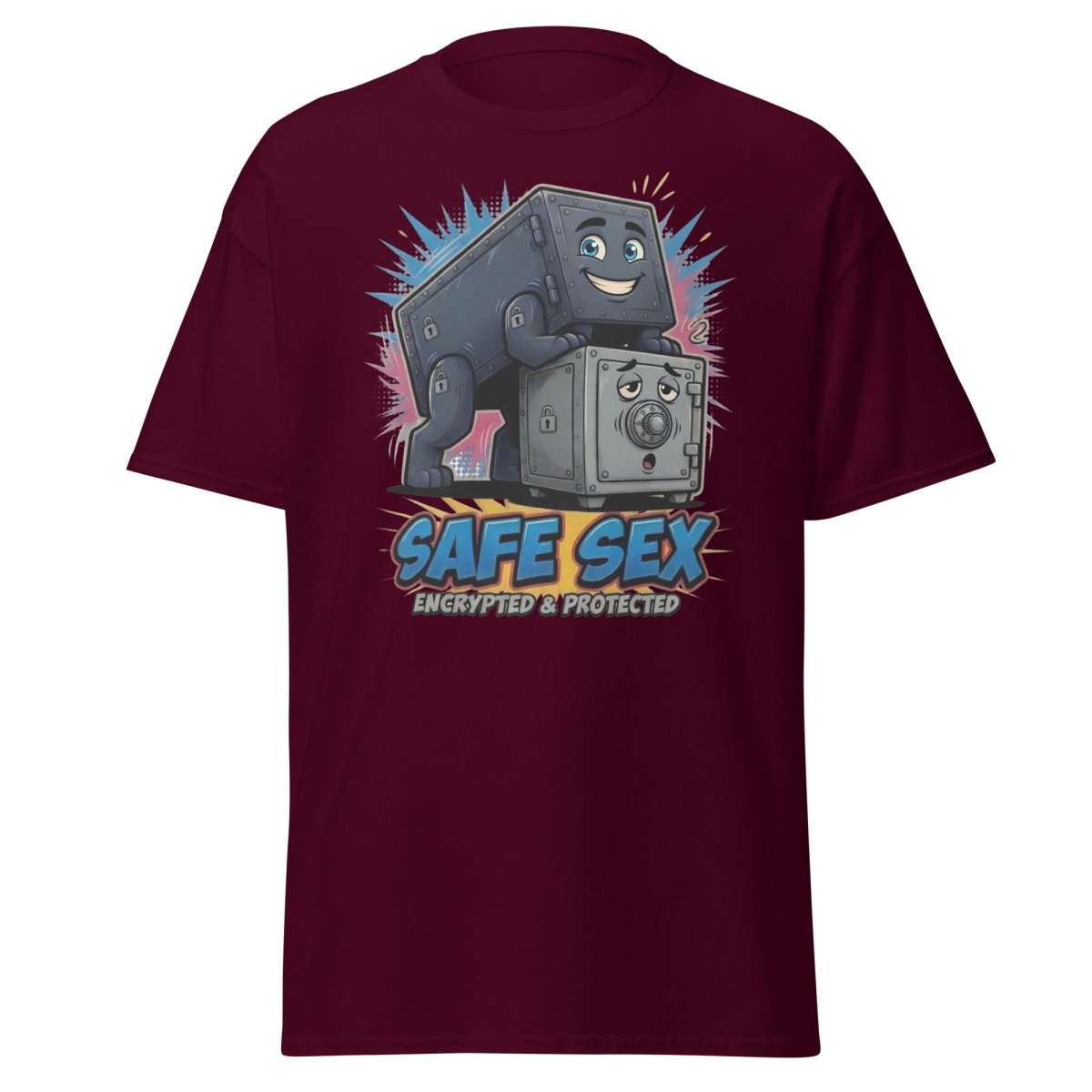Safe Sex Encrypted & Protected T-Shirt | Funny Pun Tee - Maroon - TeeRipple