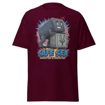 Safe Sex Encrypted & Protected T-Shirt | Funny Pun Tee - Maroon - TeeRipple