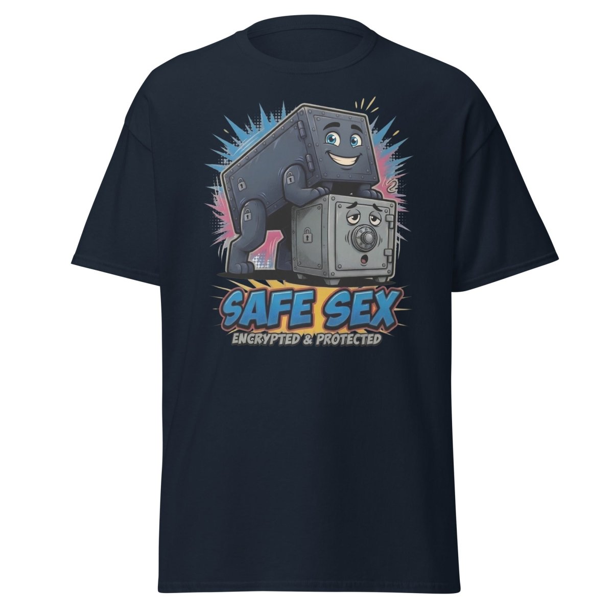 Safe Sex Encrypted & Protected T-Shirt | Funny Pun Tee - Navy - TeeRipple