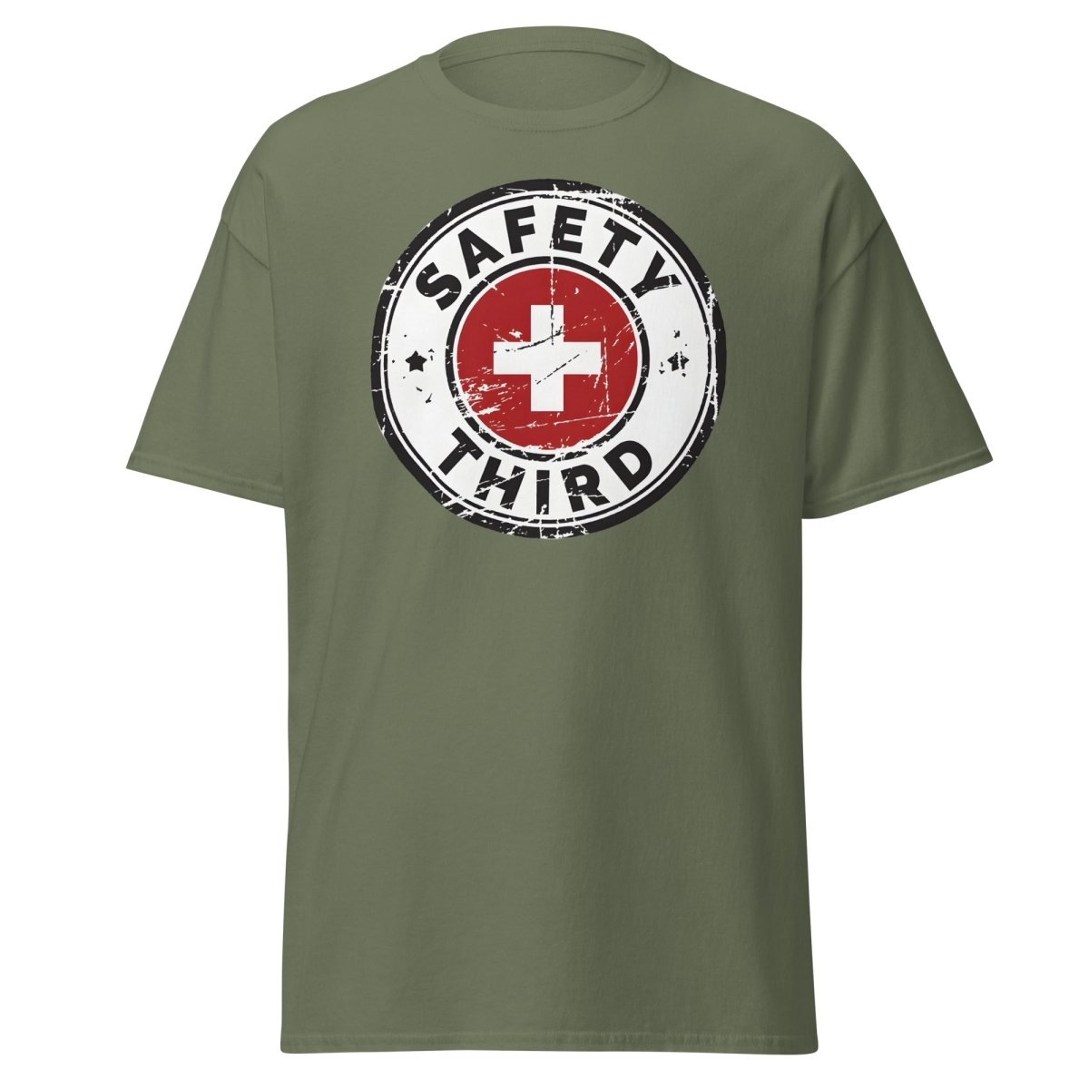 Safety Third T-Shirt - Funny Safety First Parody Tee - Military Green - TeeRipple