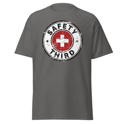 Safety Third T-Shirt - Funny Safety First Parody Tee - Charcoal - TeeRipple