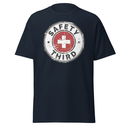Safety Third T-Shirt - Funny Safety First Parody Tee - Navy - TeeRipple