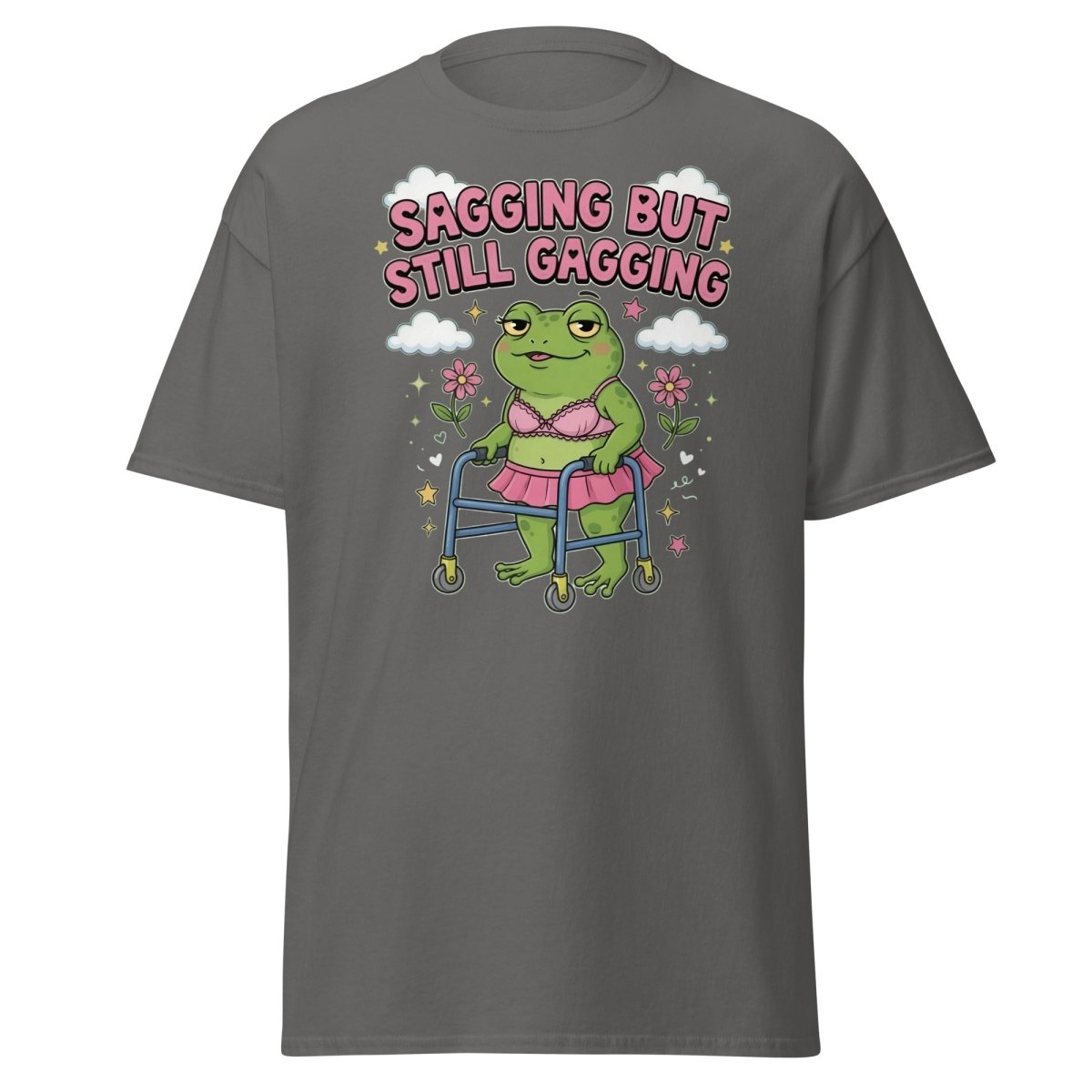 Sagging But Still Gagging Frog T-Shirt | Funny Adult Humor Tee - Charcoal - TeeRipple
