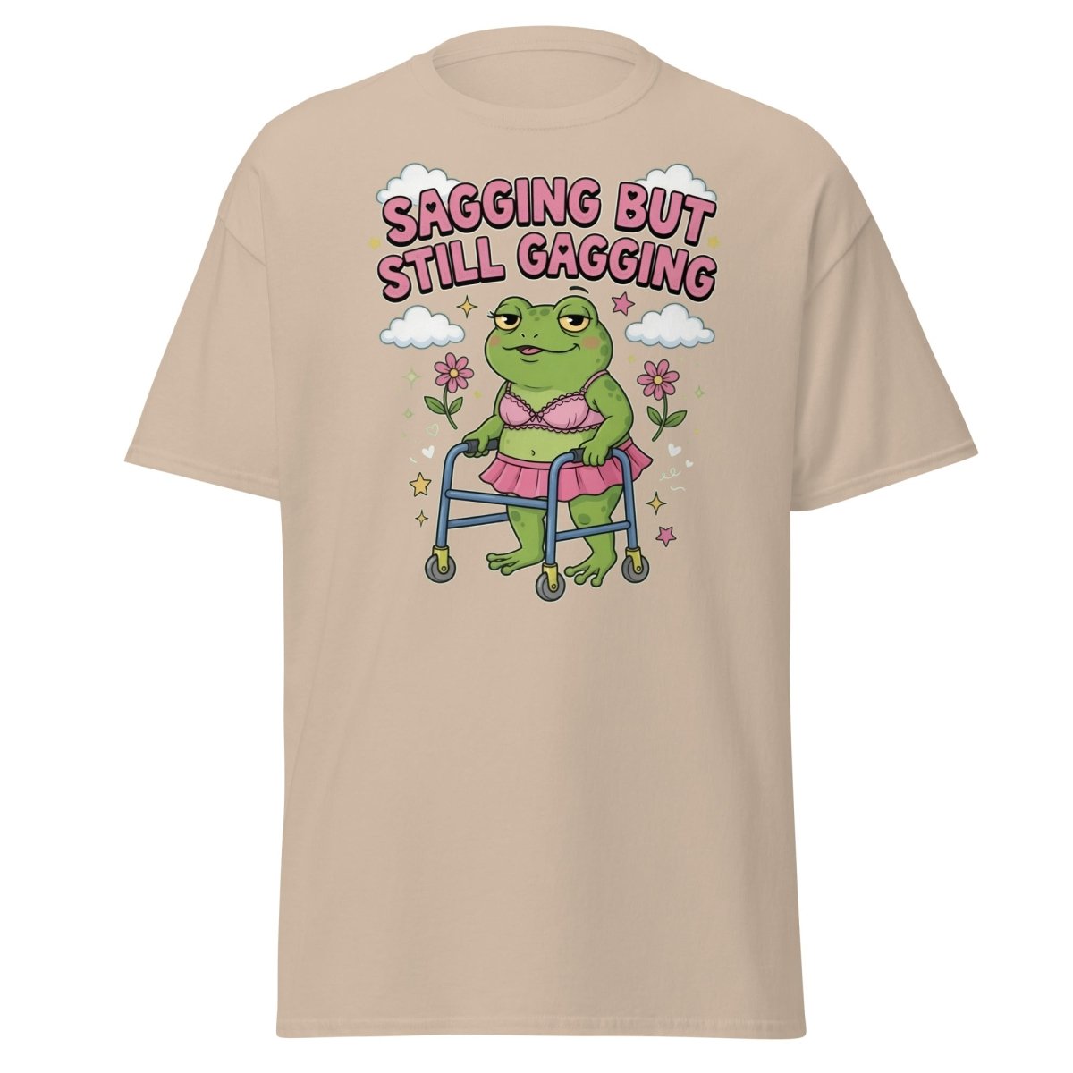 Sagging But Still Gagging Frog T-Shirt | Funny Adult Humor Tee - Sand - TeeRipple