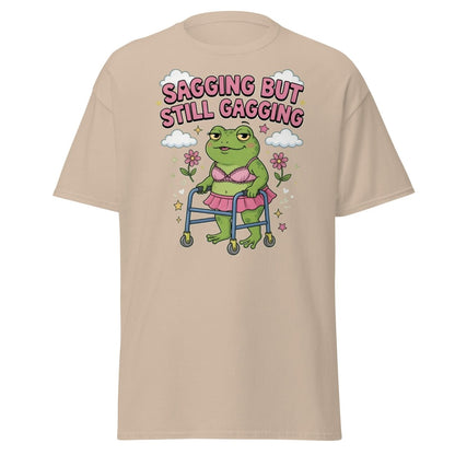 Sagging But Still Gagging Frog T-Shirt | Funny Adult Humor Tee - Sand - TeeRipple