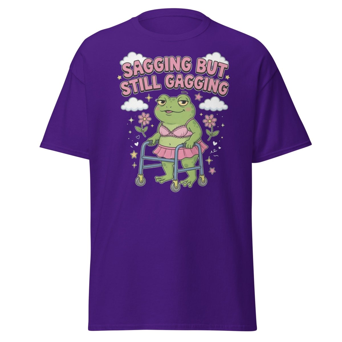 Sagging But Still Gagging Frog T-Shirt | Funny Adult Humor Tee - Purple - TeeRipple