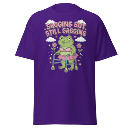 Sagging But Still Gagging Frog T-Shirt | Funny Adult Humor Tee - Purple - TeeRipple