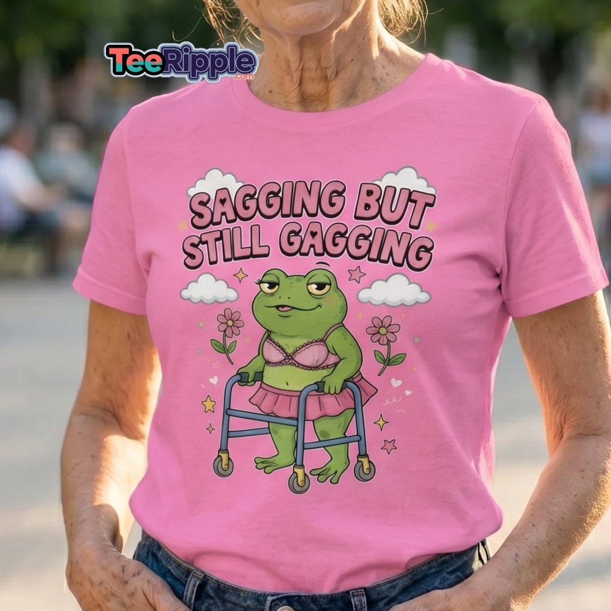 Sagging But Still Gagging Frog T-Shirt | Funny Adult Humor Tee - Maroon - TeeRipple