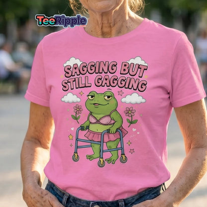 Sagging But Still Gagging Frog T-Shirt | Funny Adult Humor Tee - Maroon - TeeRipple