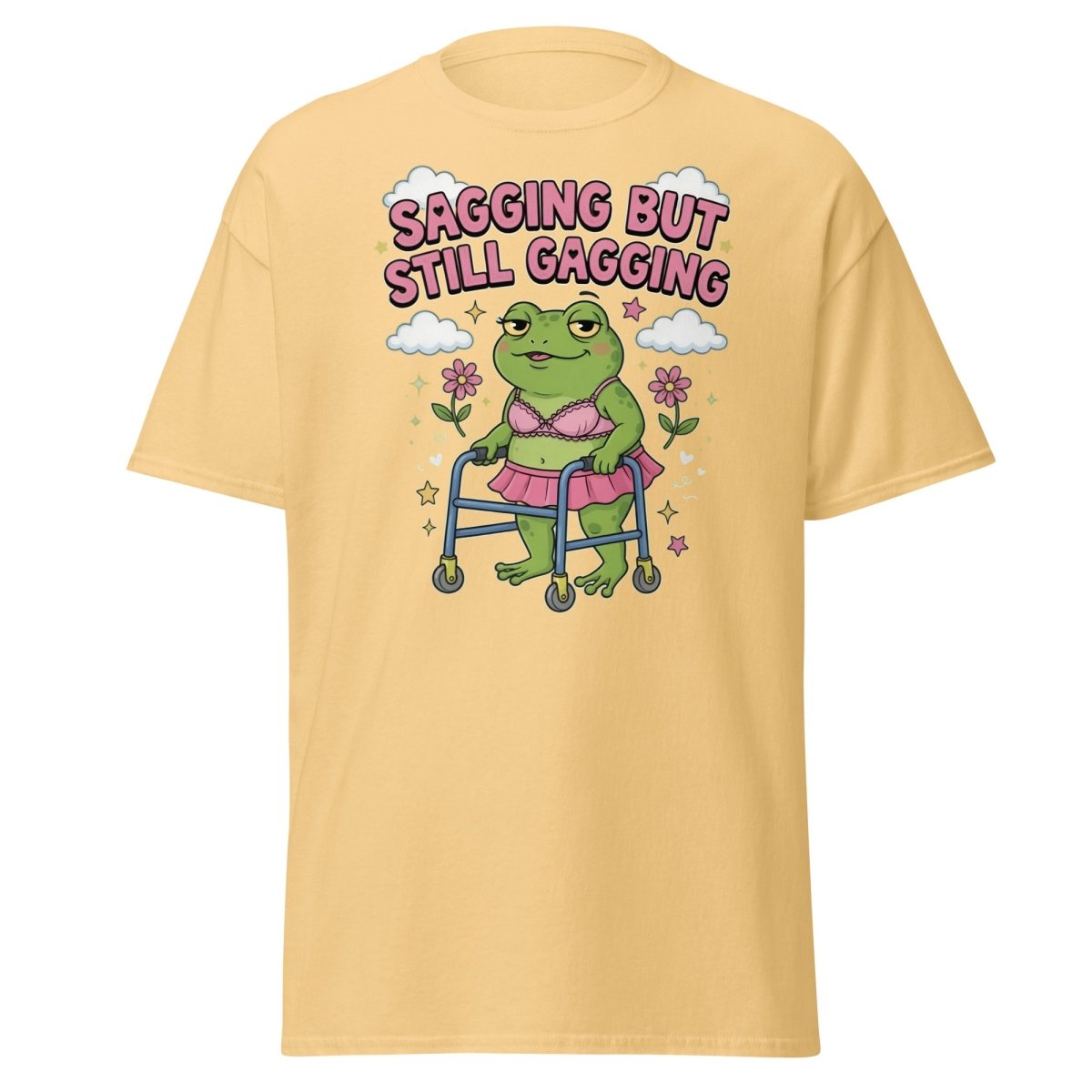 Sagging But Still Gagging Frog T-Shirt | Funny Adult Humor Tee - Yellow Haze - TeeRipple
