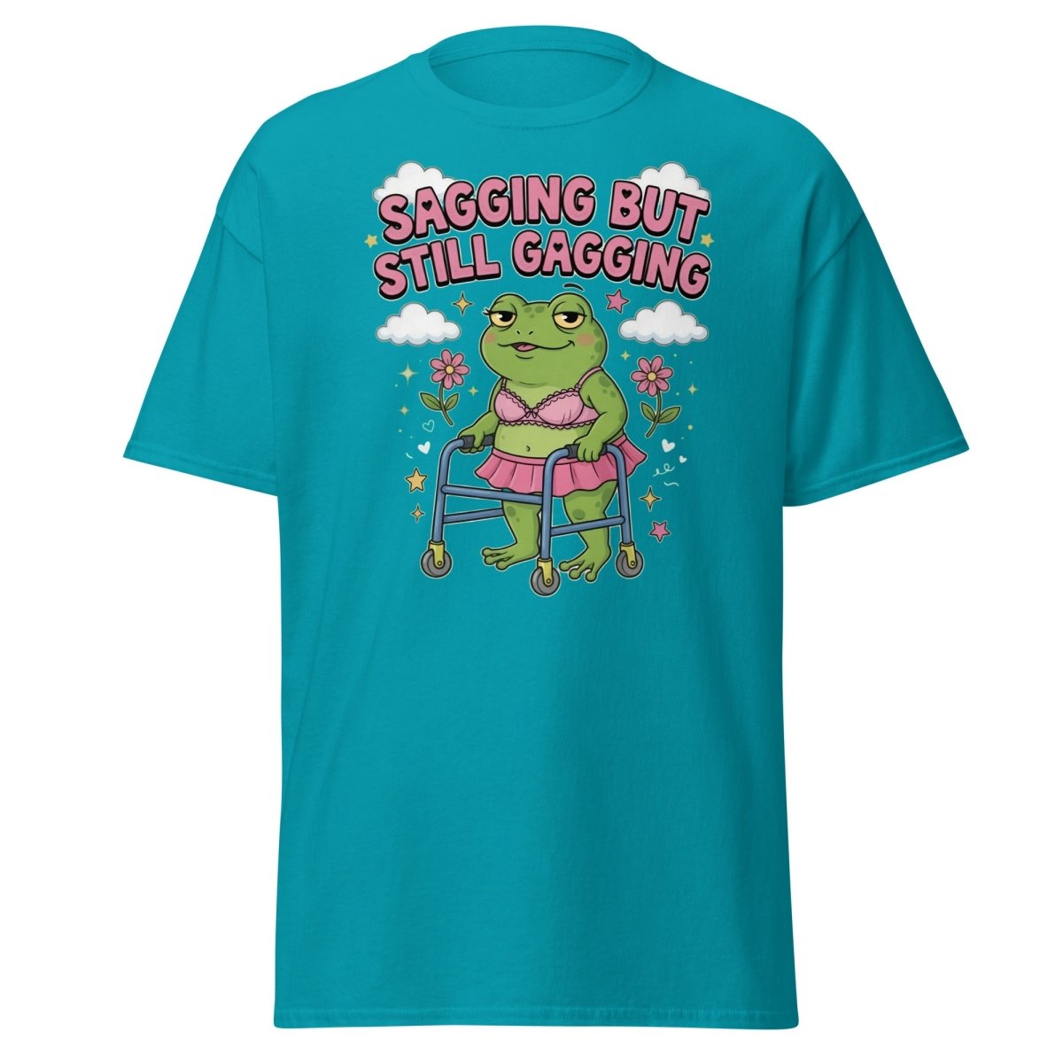 Sagging But Still Gagging Frog T-Shirt | Funny Adult Humor Tee - Tropical Blue - TeeRipple