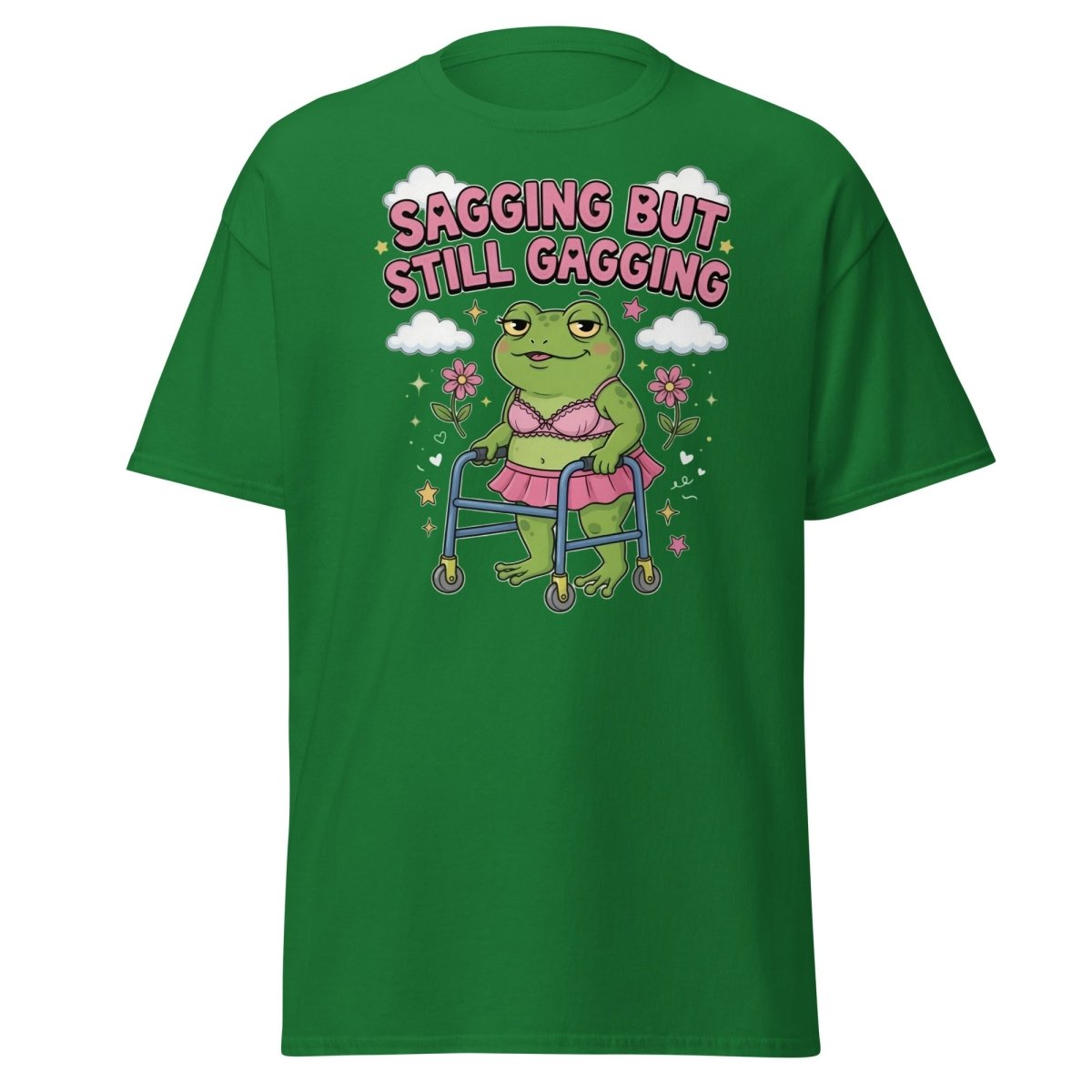 Sagging But Still Gagging Frog T-Shirt | Funny Adult Humor Tee - Turf Green - TeeRipple