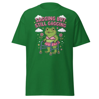Sagging But Still Gagging Frog T-Shirt | Funny Adult Humor Tee - Turf Green - TeeRipple
