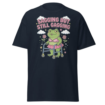 Sagging But Still Gagging Frog T-Shirt | Funny Adult Humor Tee - Navy - TeeRipple