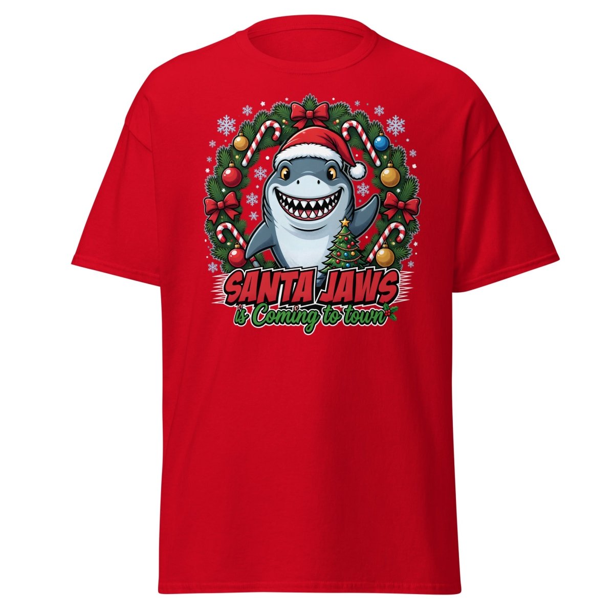 Santa Jaws Christmas Shark T-Shirt - Funny Holiday Tee - Red - TeeRipple
