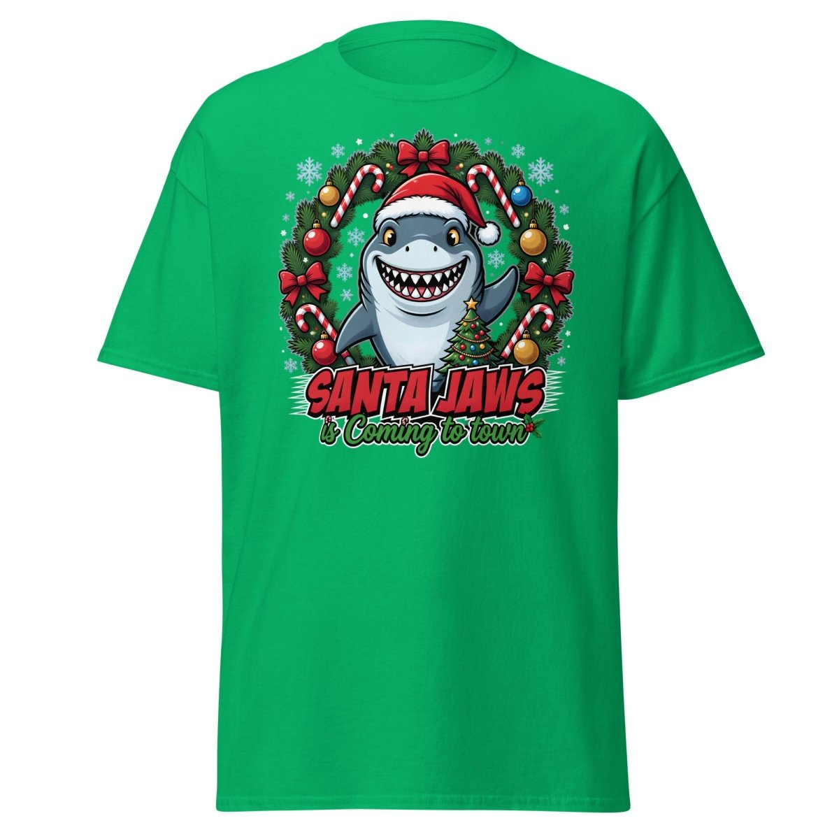 Santa Jaws Christmas Shark T-Shirt - Funny Holiday Tee - Irish Green - TeeRipple