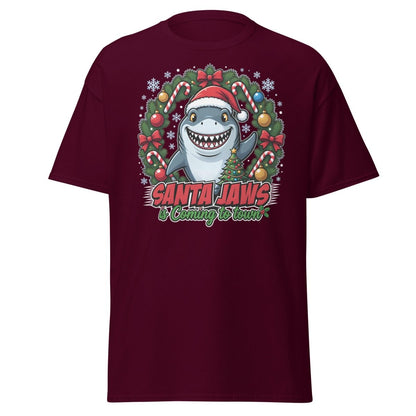Santa Jaws Christmas Shark T-Shirt - Funny Holiday Tee - Maroon - TeeRipple
