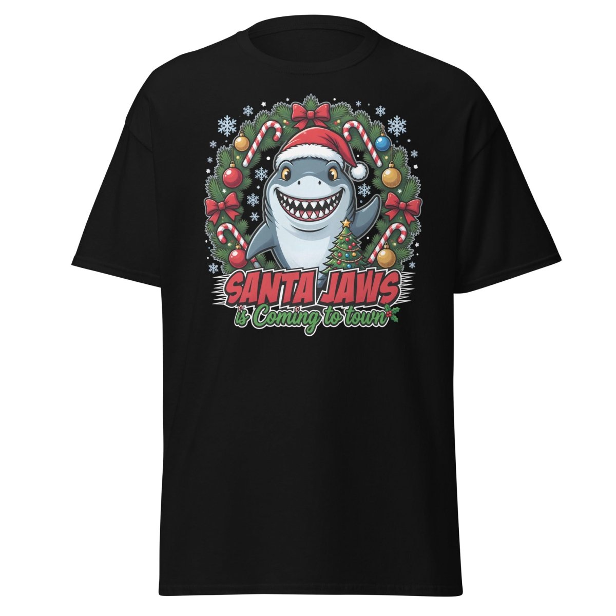 Santa Jaws Christmas Shark T-Shirt - Funny Holiday Tee - Black - TeeRipple