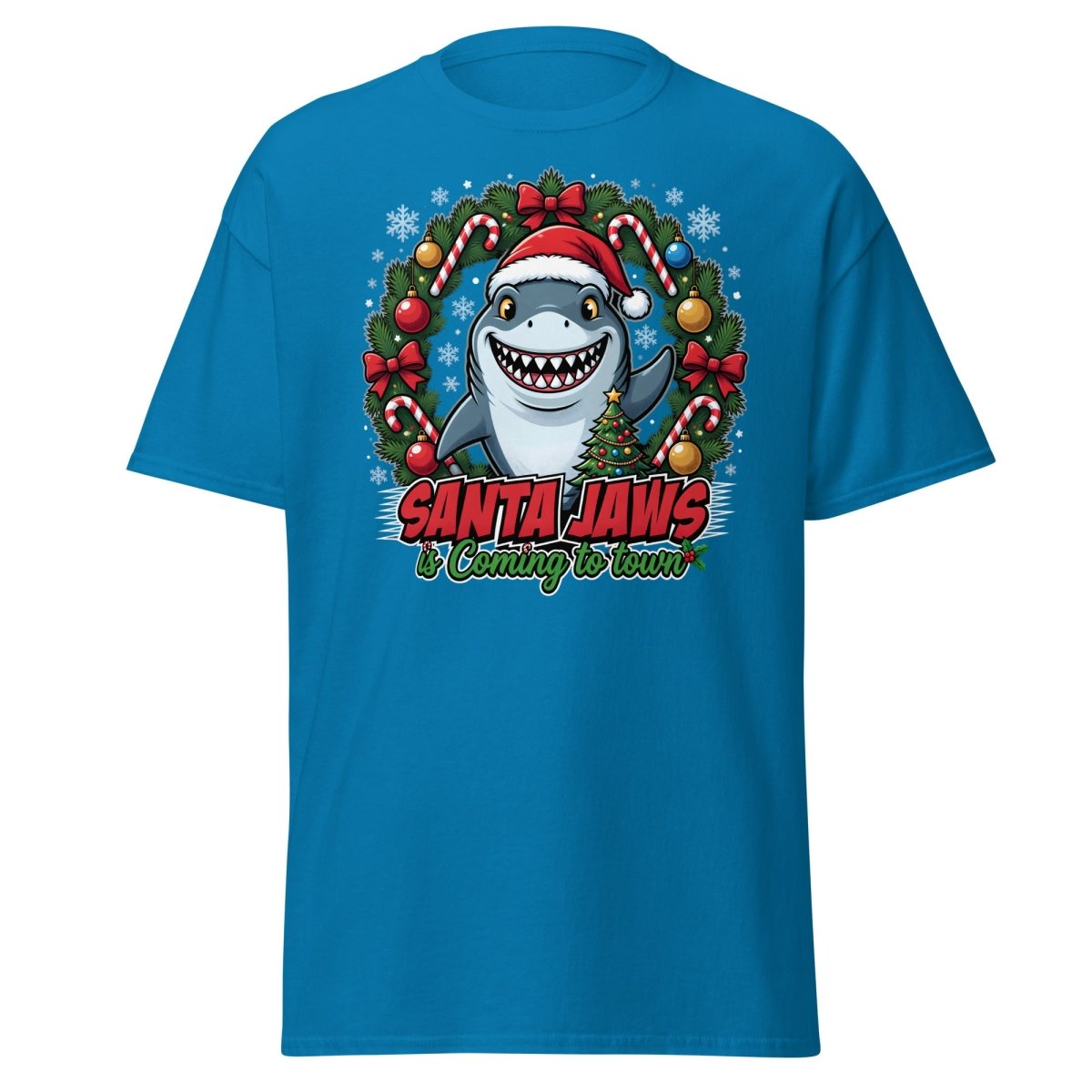 Santa Jaws Christmas Shark T-Shirt - Funny Holiday Tee - Sapphire - TeeRipple