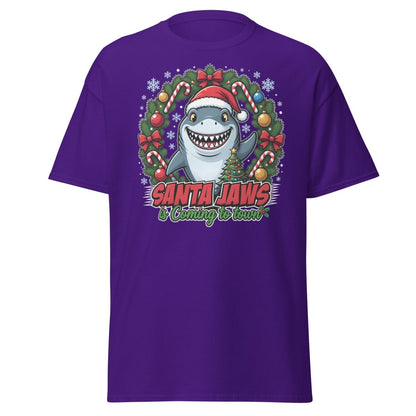 Santa Jaws Christmas Shark T-Shirt - Funny Holiday Tee - Purple - TeeRipple