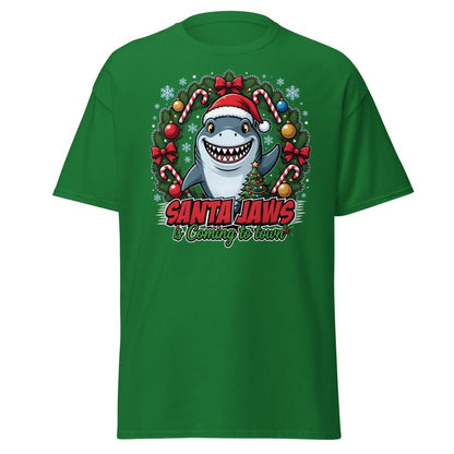 Santa Jaws Christmas Shark T-Shirt - Funny Holiday Tee - Turf Green - TeeRipple