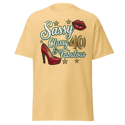 Sassy Classy & Fabulous 40 Glitter T-Shirt - Yellow Haze - TeeRipple